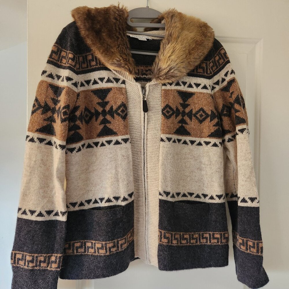 Pendleton womens Aztec  alpaca/wool zip up sweater
